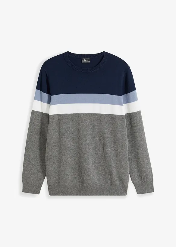 Feinstrickpullover in Regular Fit in blau von vorne - bonprix