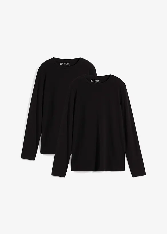 Slim-Fit Shirt mit reiner Bio-Baumwolle (2er Pack) in schwarz von vorne - bonprix