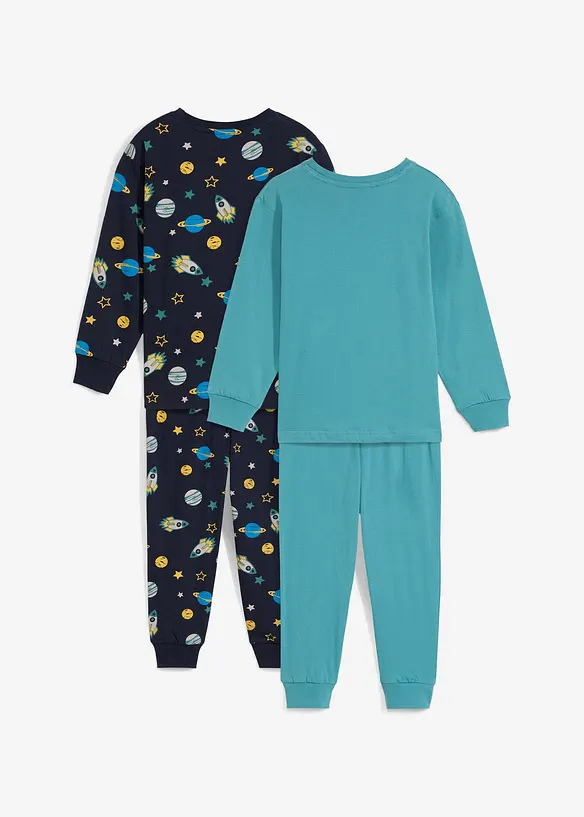 Pyjama aus reiner Bio-Baumwolle  (4-tlg. Set) in blau von hinten - bonprix
