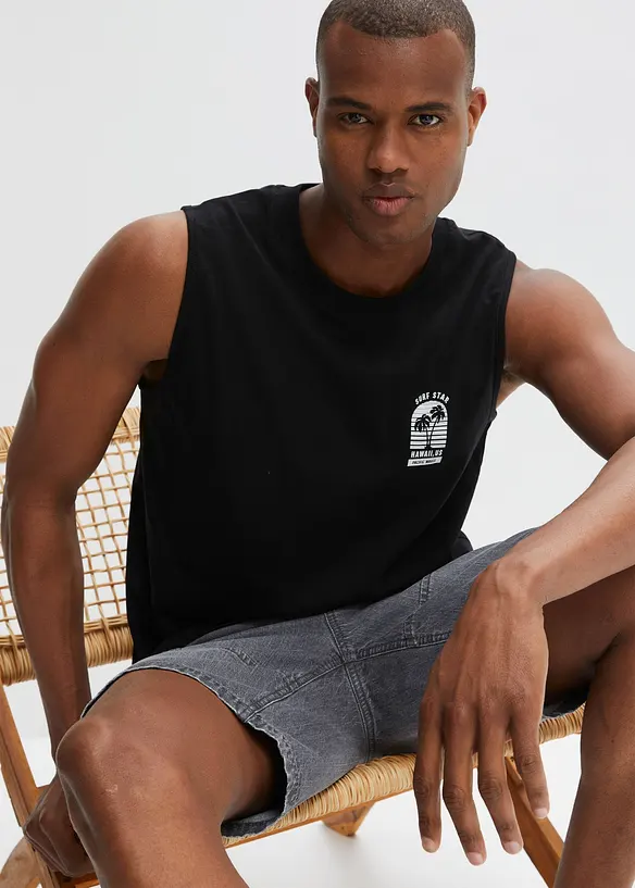 Muskel-Shirt aus reiner Baumwolle, Loose Fit in schwarz von hinten (im Anschnitt) - bonprix
