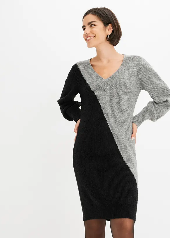 Strickkleid in schwarz von vorne (Totalaufnahme) - bonprix Strickkleid in schwarz von vorne (Totalaufnahme) - bonprix