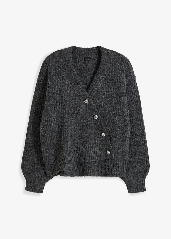 Strickjacke mit dekorativen Knöpfen in grau von vorne - bonprix