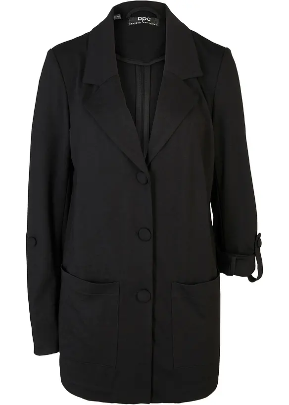 Langer Sweatblazer aus Punto di Roma in schwarz von vorne - bonprix Langer Sweatblazer aus Punto di Roma in schwarz von vorne - bonprix