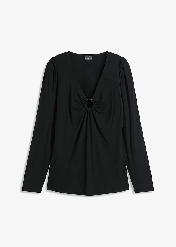 Langarmshirt aus softem Viskose-Mix in schwarz von vorne - bonprix