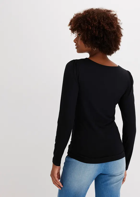 Langarmshirt aus softem Viskose-Mix in schwarz von hinten (im Anschnitt) - bonprix