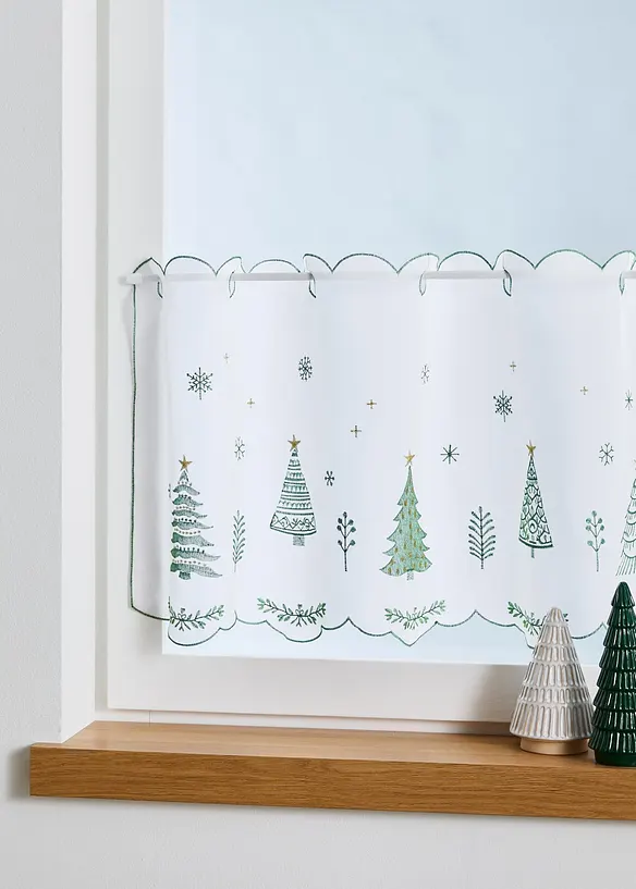 Scheibengardine mit Tannenbaum-Stickerei in weiß - bonprix