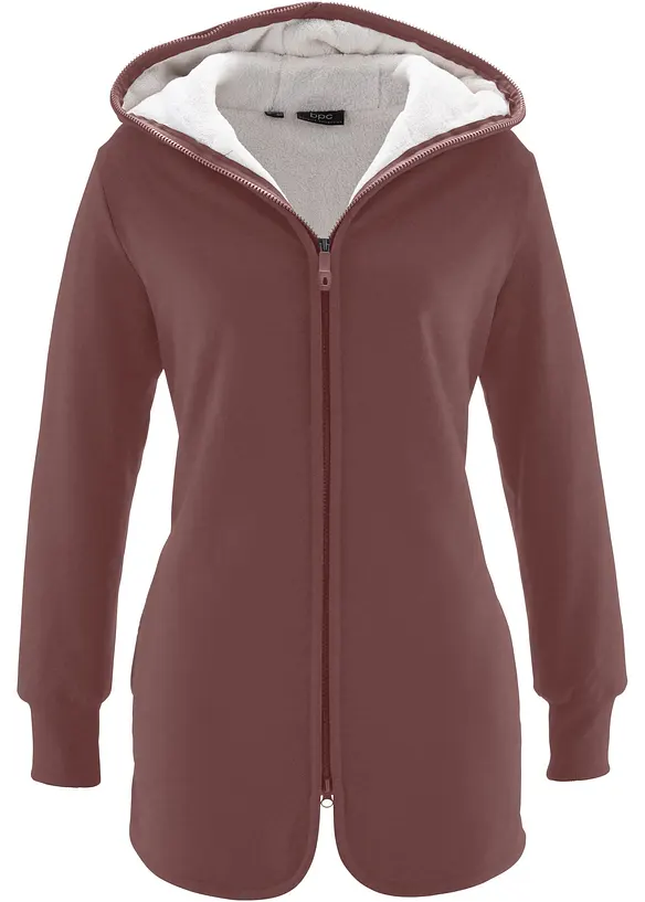 Sweatjacke mit Fleece in braun von vorne - bonprix