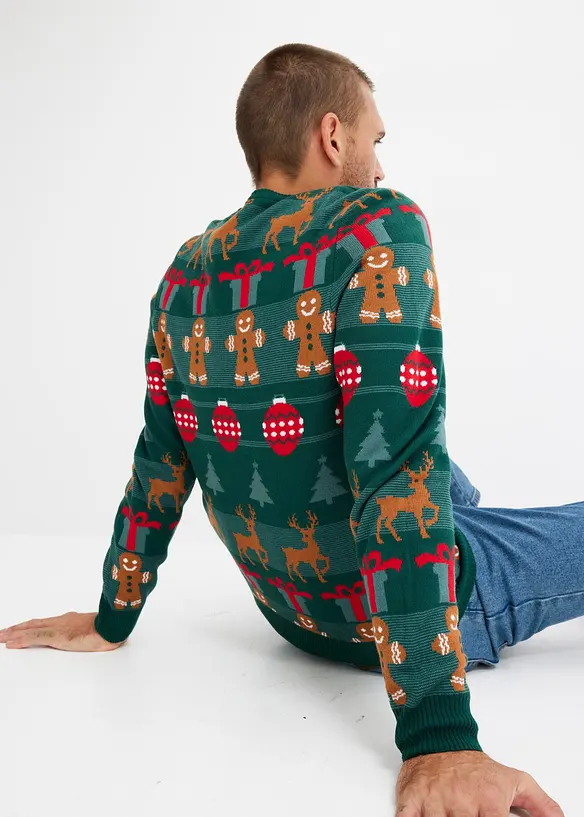 Feinstrickpullover mit Weihnachtsmotiv in grün von hinten (im Anschnitt) - bonprix