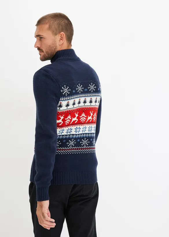 Norweger-Pullover mit Stehkragen in blau von hinten (im Anschnitt) - bonprix