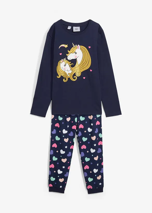 Pyjama aus reiner Bio-Baumwolle (2-tlg. Set) in blau von vorne - bonprix