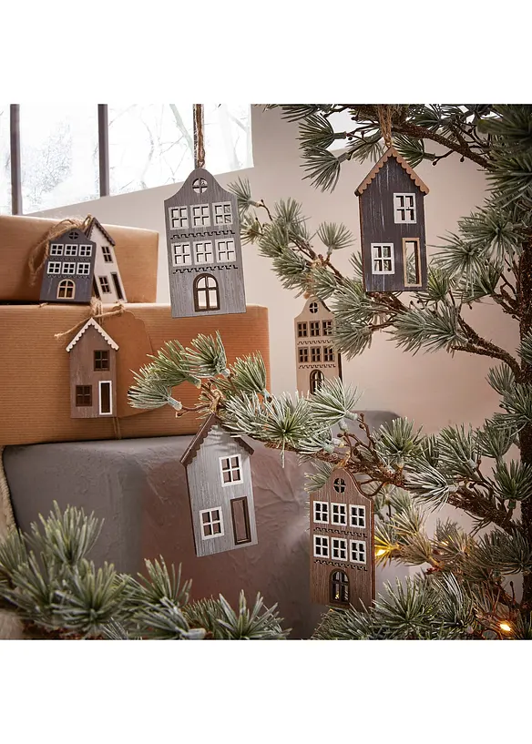 Boltze Hängedeko Häuser (8er Pack) in grau (Ambiente) - Boltze Home Collections