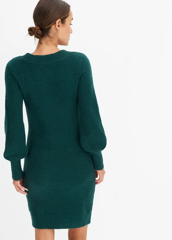 Strickkleid mit Ballonärmeln in grün von hinten (Totalaufnahme) - bonprix Strickkleid mit Ballonärmeln in grün von hinten (Totalaufnahme) - bonprix