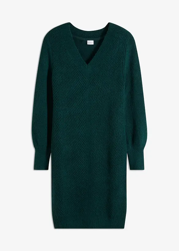 Strickkleid mit Ballonärmeln in grün von vorne - bonprix Strickkleid mit Ballonärmeln in grün von vorne - bonprix