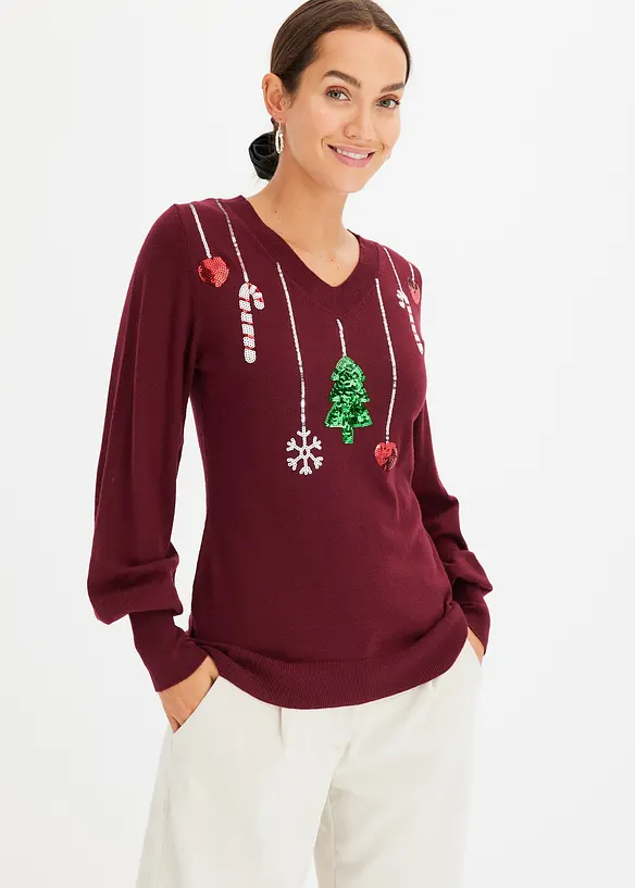 Feinstrickpullover aus softem Viskos-Mix in rot von vorne (im Anschnitt) - bonprix Feinstrickpullover aus softem Viskos-Mix in rot von vorne (im Anschnitt) - bonprix