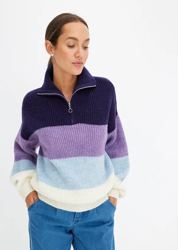 Troyer Pullover in lila von vorne (im Anschnitt) - bonprix Troyer Pullover in lila von vorne (im Anschnitt) - bonprix
