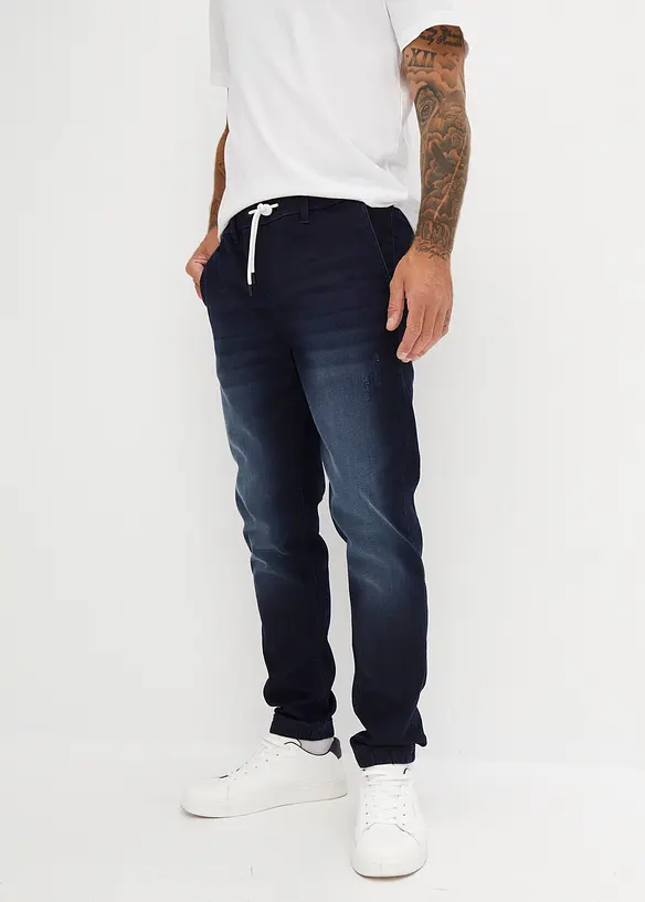 Regular-Fit Jeans-Jogger mit Dehnbund, Straight in blau von vorne - bonprix
