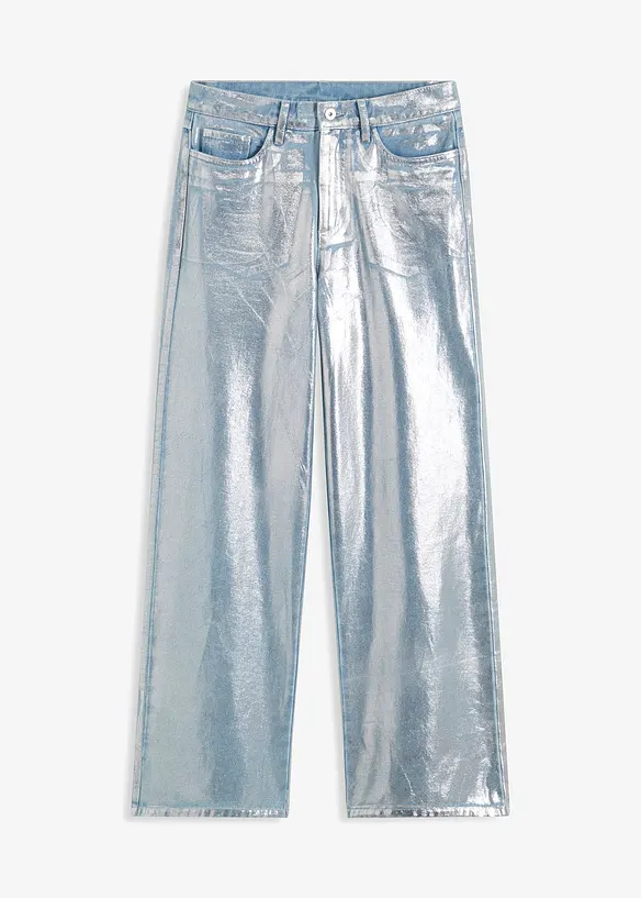 Wide-Leg-Jeans, mit Glanzbeschichtung in blau von vorne - bonprix