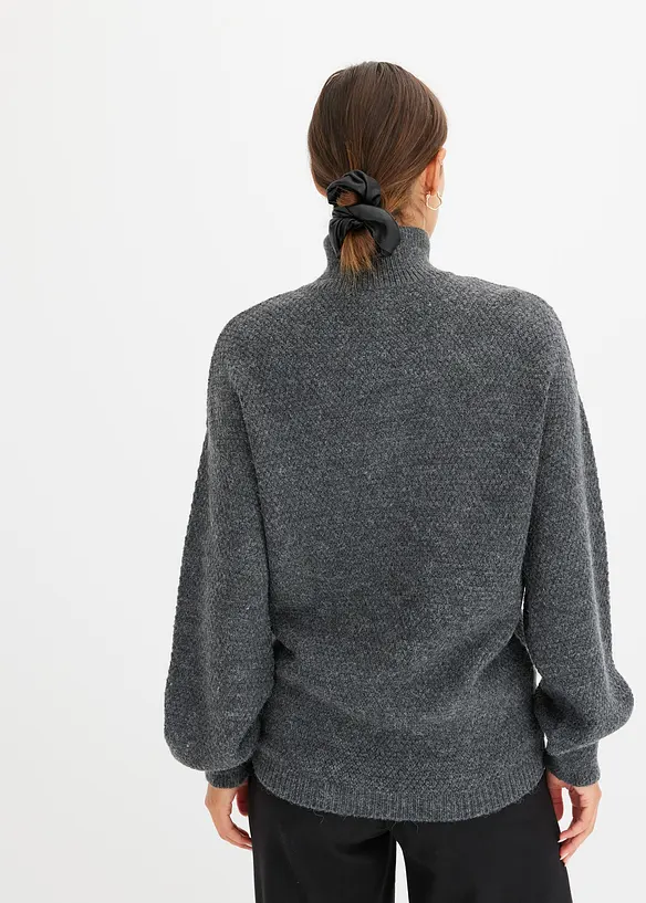 Troyer-Pullover mit Ajourmuster in grau von hinten (im Anschnitt) - bonprix Troyer-Pullover mit Ajourmuster in grau von hinten (im Anschnitt) - bonprix