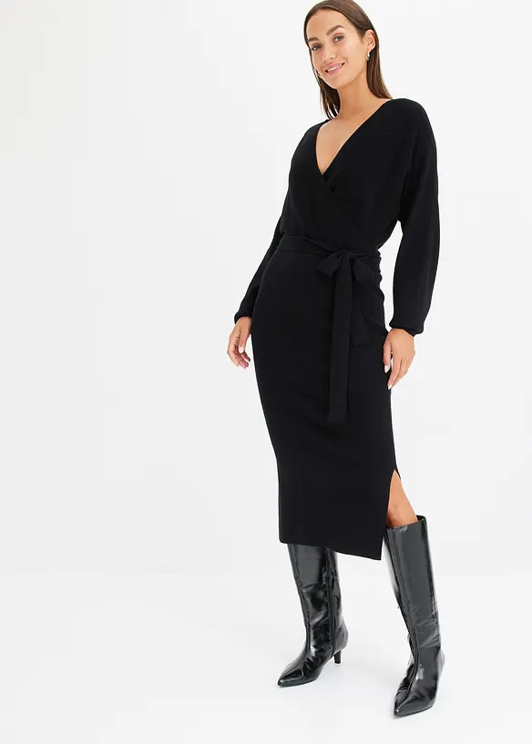 Strickkleid aus fließendem Viskose-Mix in schwarz von vorne (Totalaufnahme) - bonprix Strickkleid aus fließendem Viskose-Mix in schwarz von vorne (Totalaufnahme) - bonprix
