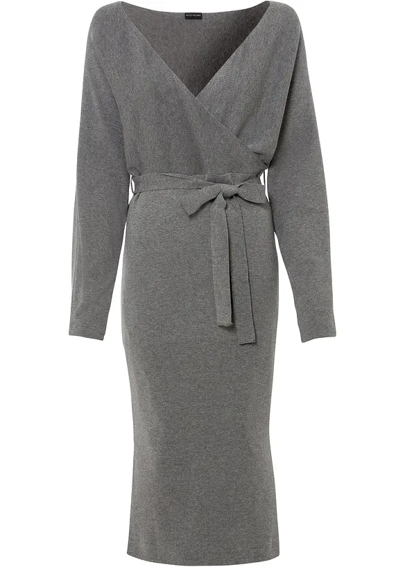 Strickkleid aus fließendem Viskose-Mix in grau von vorne - bonprix Strickkleid aus fließendem Viskose-Mix in grau von vorne - bonprix