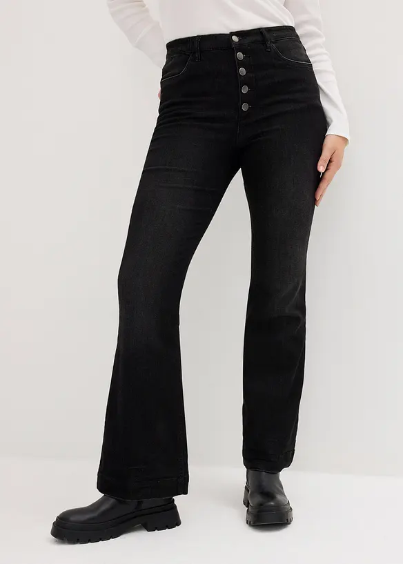 Flared-Jeans High Waist, Bequembund in schwarz von vorne - bonprix