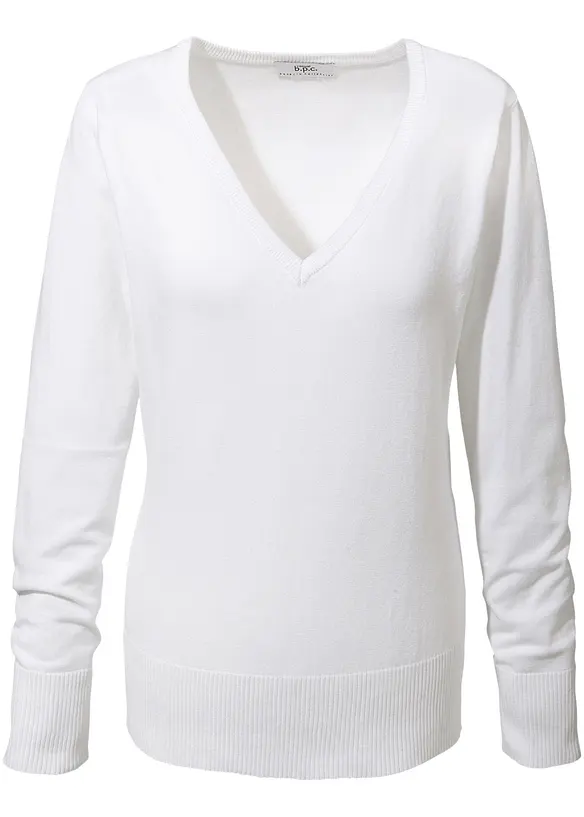 Feinstrickpullover in weiß - bonprix