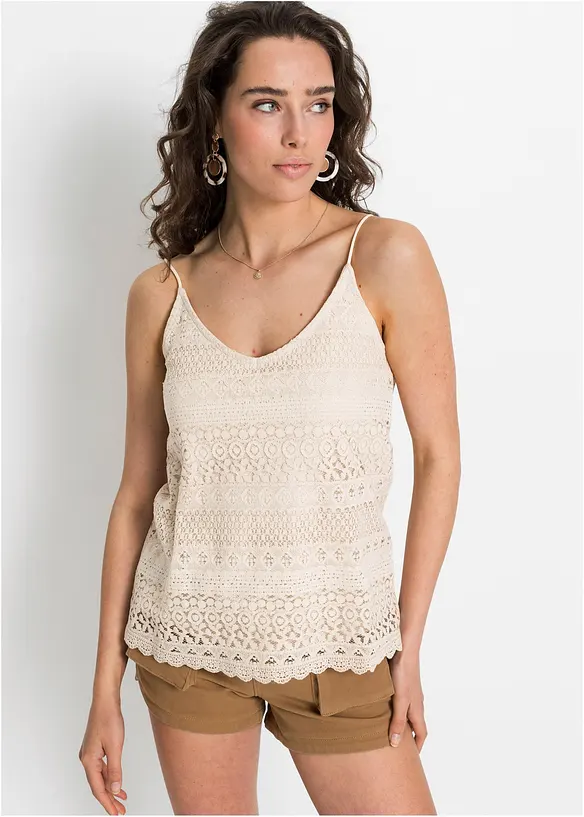 Top aus Baumwolle in beige von vorne (im Anschnitt) - bonprix Top aus Baumwolle in beige von vorne (im Anschnitt) - bonprix