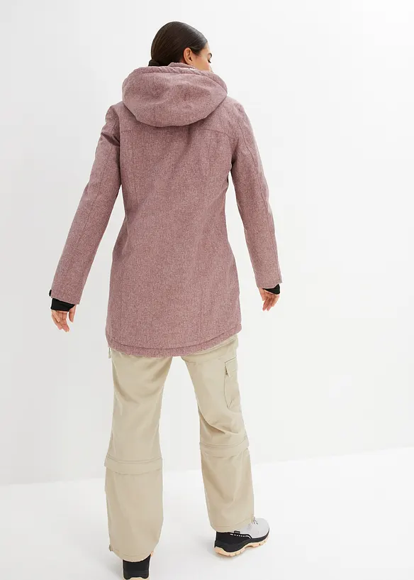 wasserdichte Funktions-Outdoor-Longjacke mit Teddyfleece in rot von hinten (im Anschnitt) - bonprix
