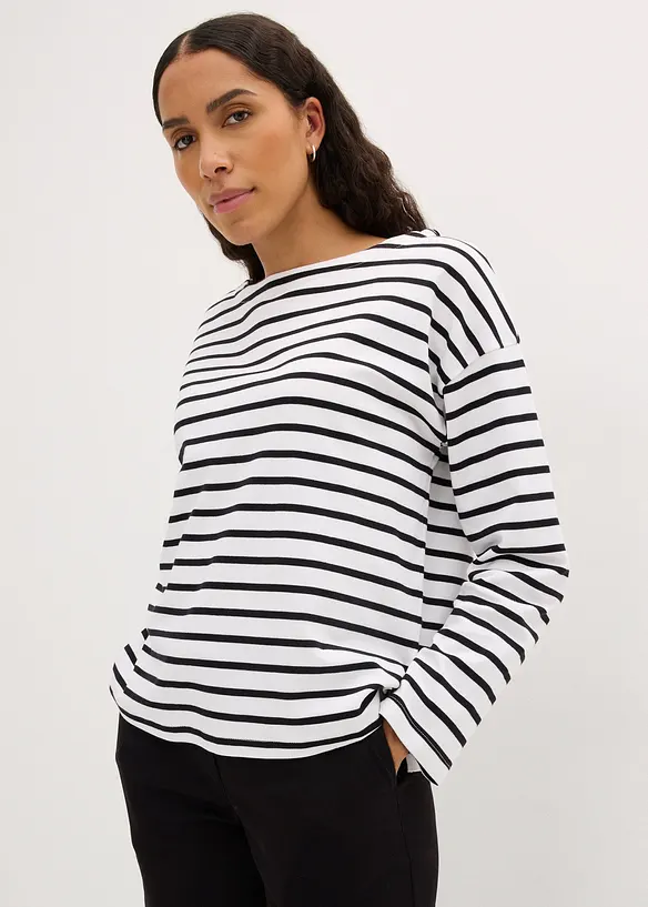 Langarmshirt aus reiner Bio-Baumwolle, (2er Pack) in weiß von vorne (im Anschnitt) - bonprix Langarmshirt aus reiner Bio-Baumwolle, (2er Pack) in weiß von vorne (im Anschnitt) - bonprix