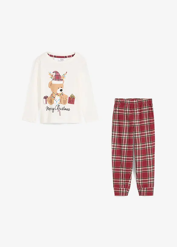 Pyjama aus reiner Bio-Baumwolle (2-tlg. Set) in weiß - bonprix