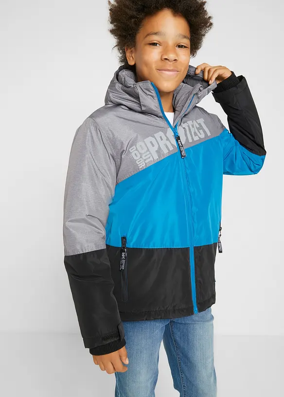 wasserdichte Winterjacke im Colourblocking mit Kapuze in schwarz von vorne (im Anschnitt) - bonprix