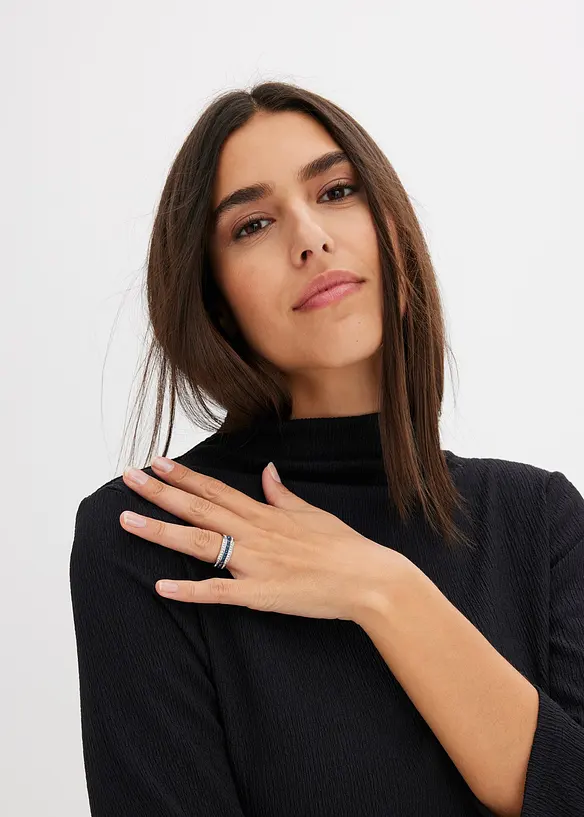 Ring veredelt mit Glaskristallsteinen in silber von vorne (im Anschnitt) - bonprix