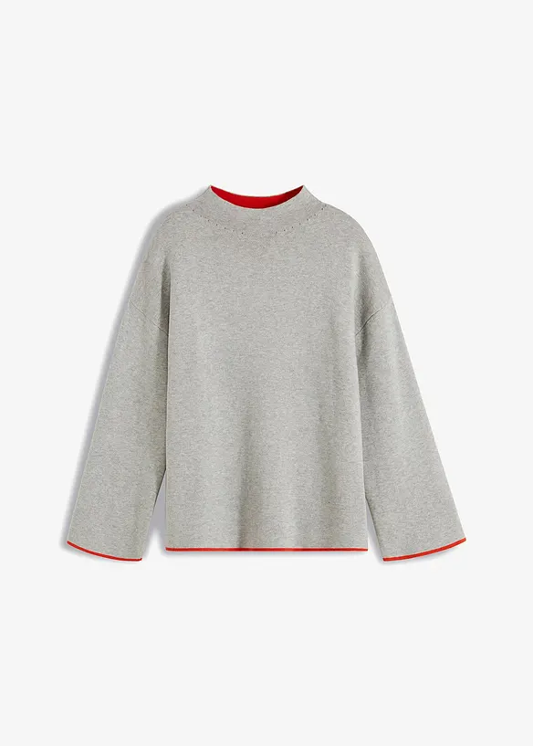 Wende-Pullover aus Feinstrick in grau von vorne - bonprix