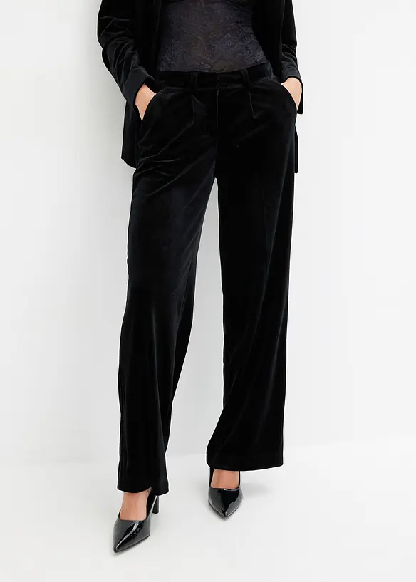 Hose aus softem Samt in schwarz von vorne - bonprix