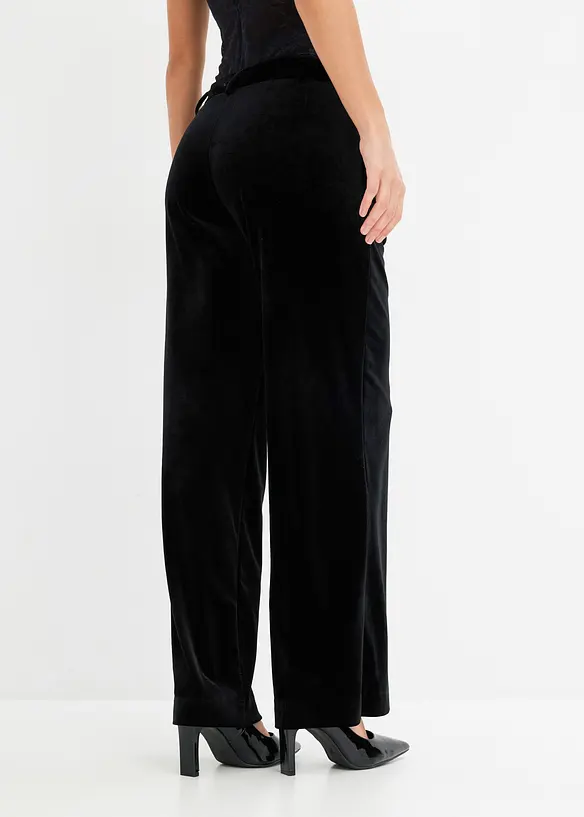Hose aus softem Samt in schwarz von hinten - bonprix