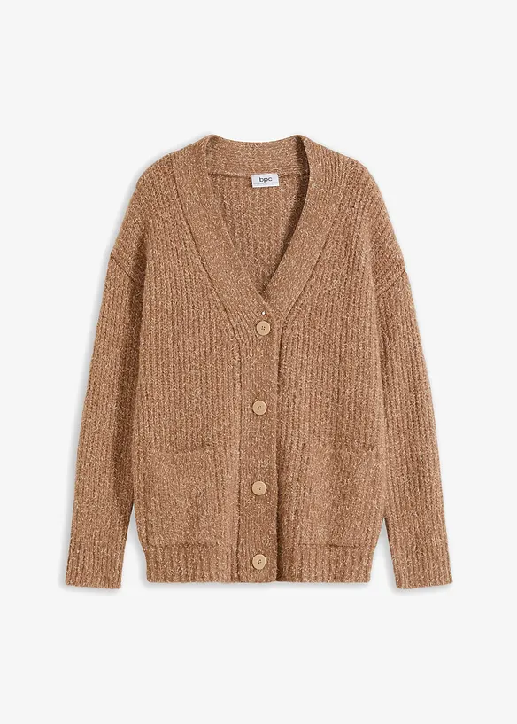 Flauschige Strickjacke in braun von vorne - bonprix