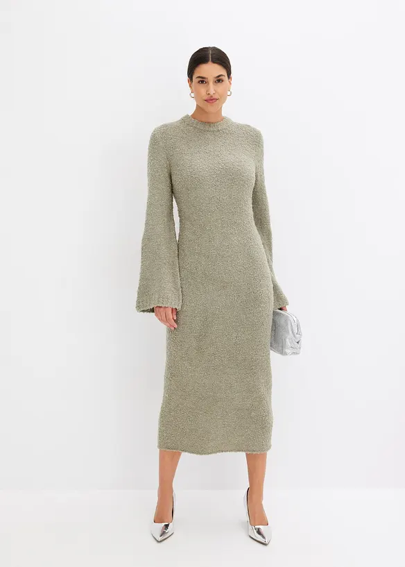 Strickkleid aus Bouclé in grün von vorne (Totalaufnahme) - bonprix Strickkleid aus Bouclé in grün von vorne (Totalaufnahme) - bonprix