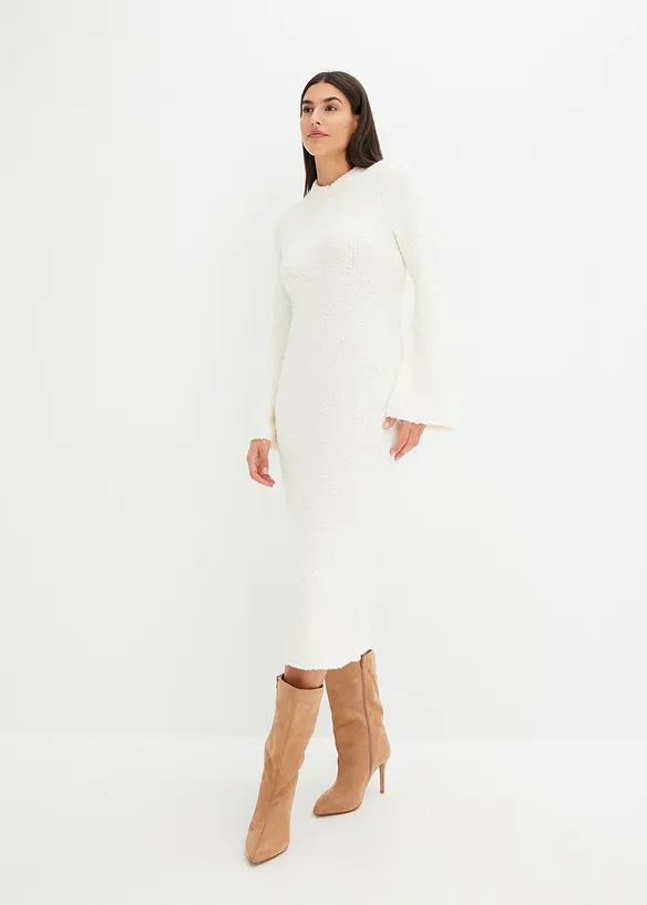 Strickkleid aus Bouclé in weiß von vorne (Totalaufnahme) - bonprix Strickkleid aus Bouclé in weiß von vorne (Totalaufnahme) - bonprix