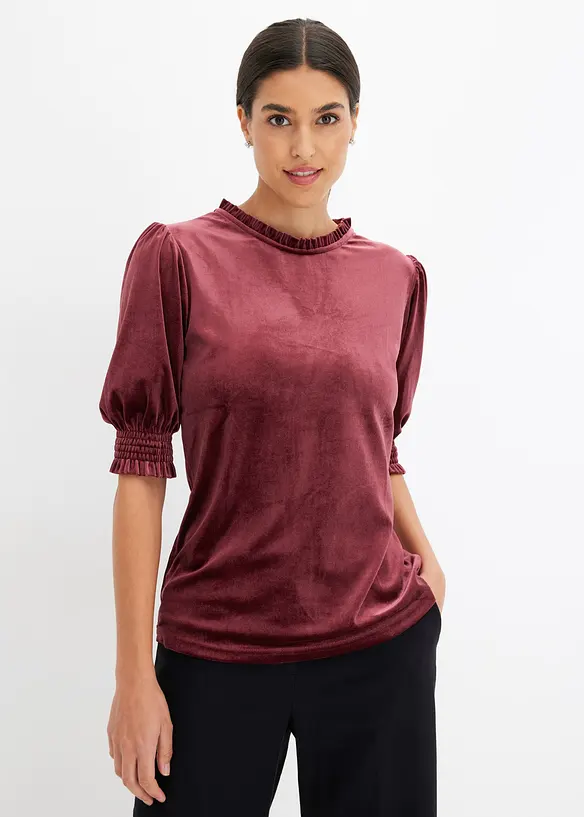 Shirt aus softem Samt in rot von vorne (im Anschnitt) - bonprix Shirt aus softem Samt in rot von vorne (im Anschnitt) - bonprix
