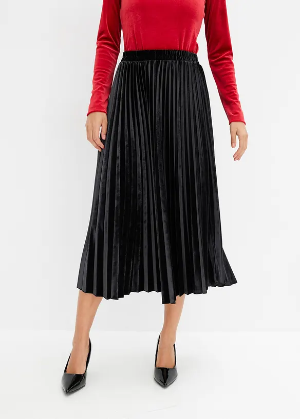 Plissée-Rock aus softem Samt in schwarz von vorne - bonprix Plissée-Rock aus softem Samt in schwarz von vorne - bonprix