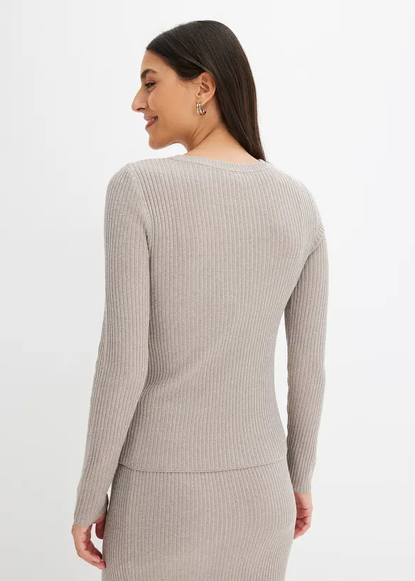 Feinstrickpullover aus softem Viskose-Mix mit Glitzereffekt in grau von hinten (im Anschnitt) - bonprix Feinstrickpullover aus softem Viskose-Mix mit Glitzereffekt in grau von hinten (im Anschnitt) - bonprix