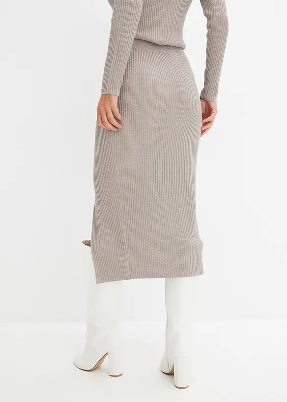 Strickrock aus softem Viskose-Mix mit Glitzereffekt in grau von hinten - bonprix