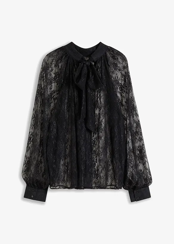 Spitzenbluse mit leichter Transparenz in schwarz von vorne - bonprix