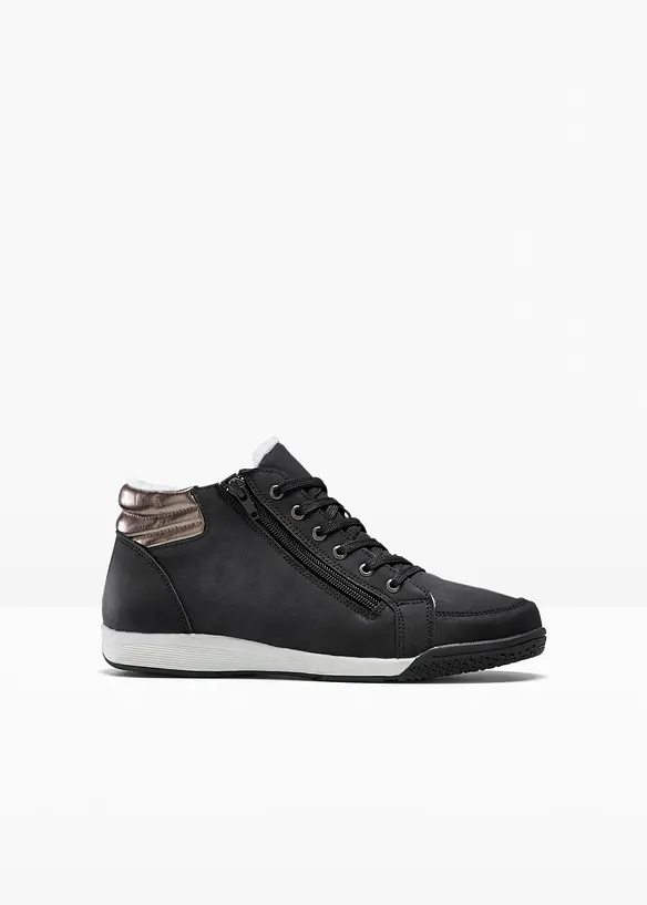 Gefütterter High-Top-Sneaker mit Reißverschluss in schwarz von vorne - bonprix Gefütterter High-Top-Sneaker mit Reißverschluss in schwarz von vorne - bonprix