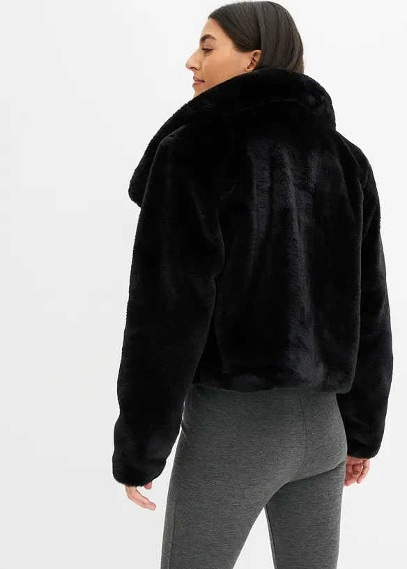 Kurze Fellimitat-Jacke in schwarz von hinten (im Anschnitt) - bonprix