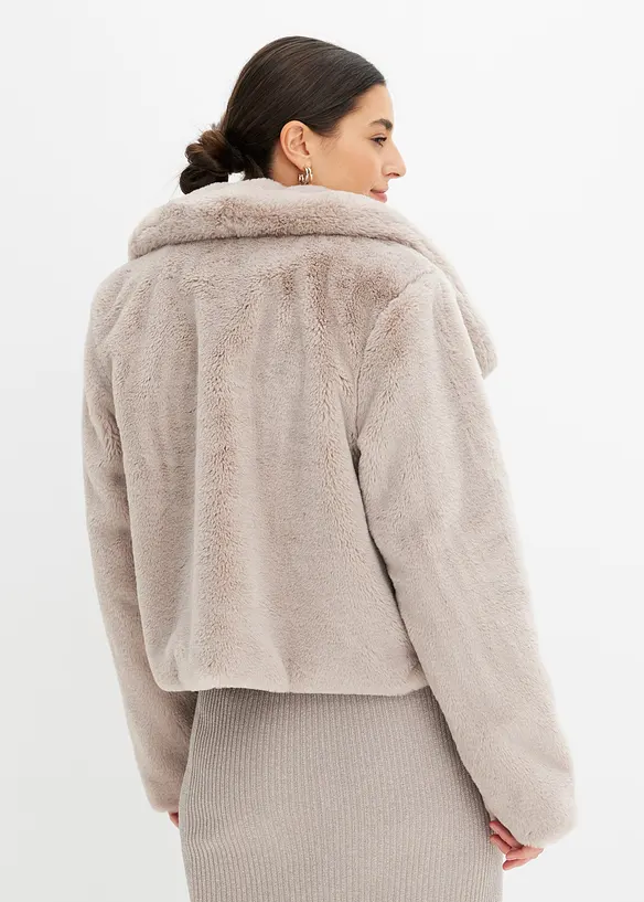Kurze Fellimitat-Jacke in grau von hinten (im Anschnitt) - bonprix
