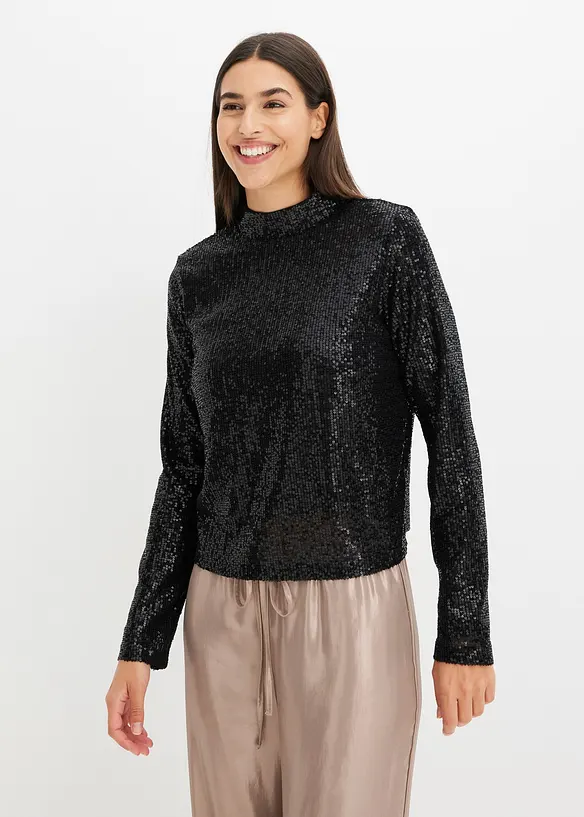 Schlupfbluse mit Pailletten in schwarz von vorne (im Anschnitt) - bonprix Schlupfbluse mit Pailletten in schwarz von vorne (im Anschnitt) - bonprix
