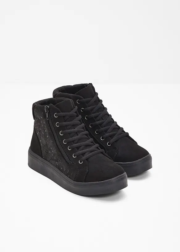 High-Top-Sneaker mit floralem Muster in schwarz - bonprix