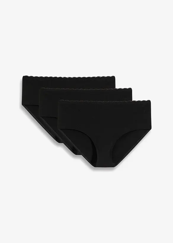 Umstandspanty mit Bio-Baumwolle und Spitze (3er Pack) in schwarz von vorne - bonprix