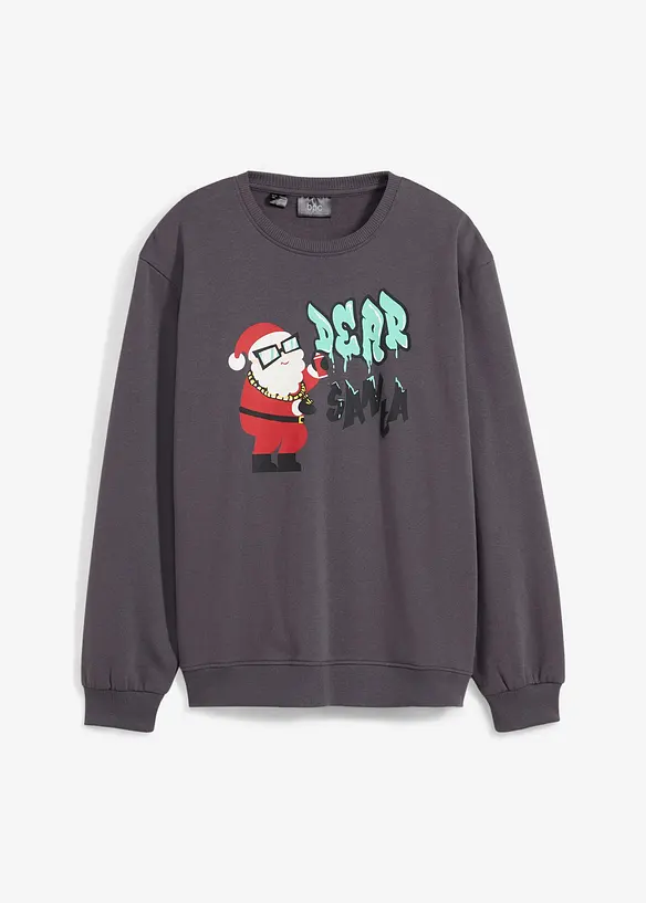 Jungen Sweatshirt mit Weihnachtsmotiv in grau von vorne - bonprix